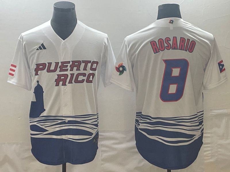 Men 2023 World Cub Puerto Rico #8 Rosario White Nike MLB Jersey2